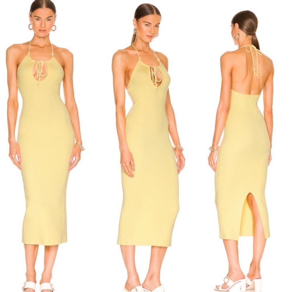 LPA Vahn Ribbed Knit Midi Dress in Light Baby Yellow